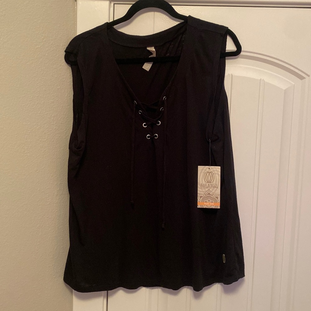 Balance Collection Black Lace-Up Tank Top